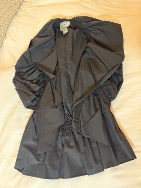 Ryu Black Ruffle-Front Trench Coat